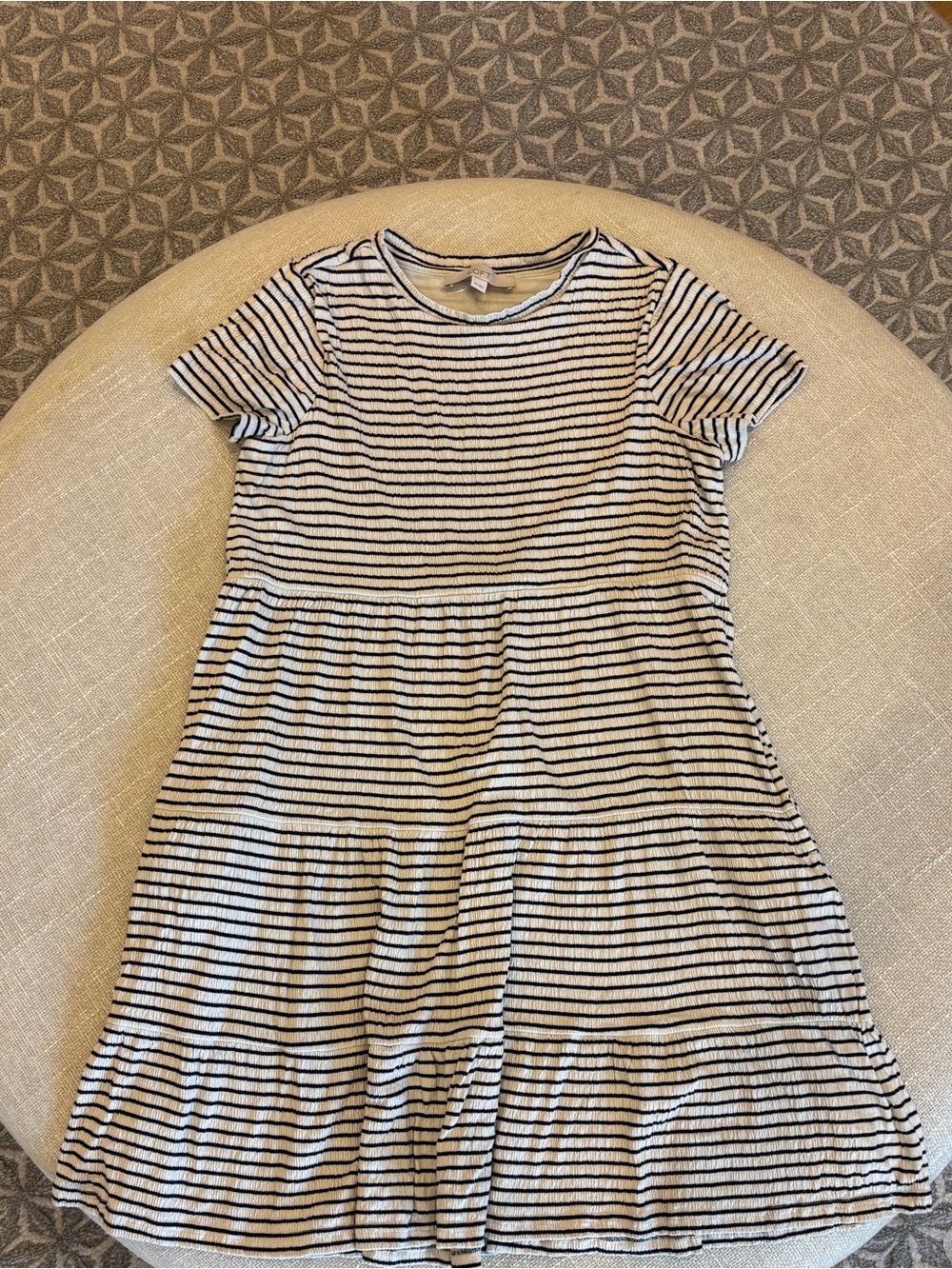 LOFT Black and White Striped Midi Dress